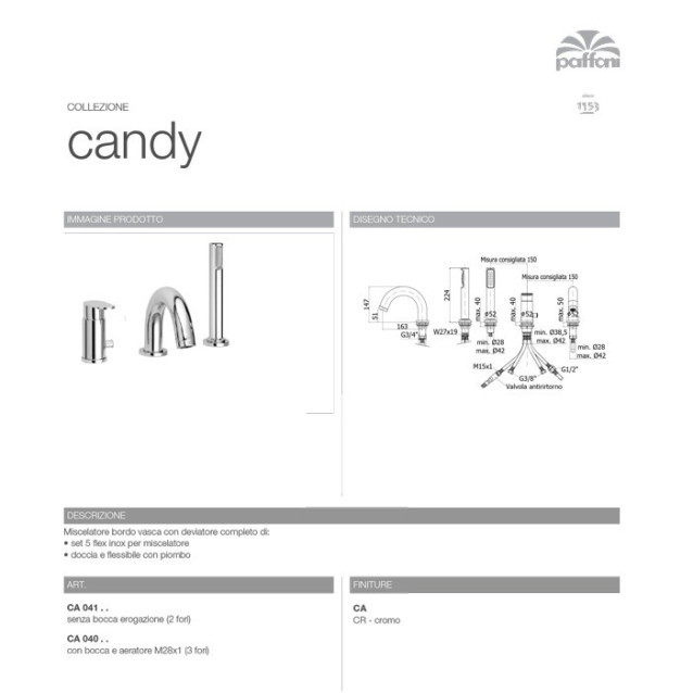 Miscelatore bordo vasca con o senza bocca di erogazione | Candy | Paffoni