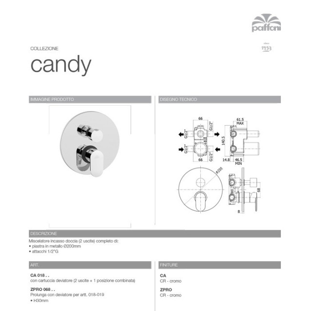 Miscelatore doccia a 2 uscite con posizione combinata | Candy | Paffoni