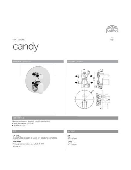 Miscelatore doccia a 2 uscite con posizione combinata | Candy | Paffoni